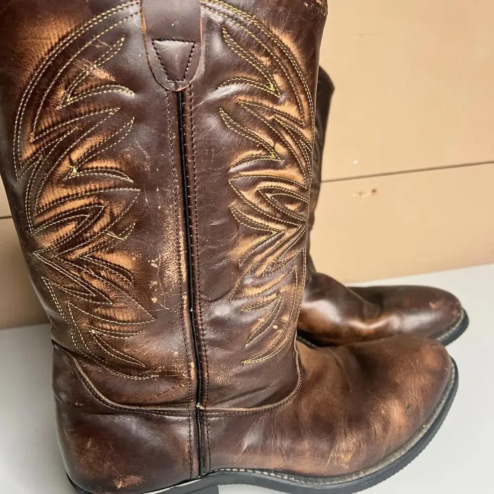 Vintage Double‎ H Leather Western Cowboy Boots US Men’s 10 D
